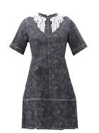 Matchesfashion.com Chlo - Lace-collar Floral-print Denim Mini Dress - Womens - Grey