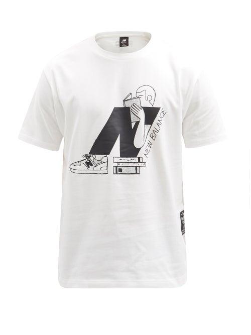 Mens Activewear New Balance - Delorenzo Logo-print Cotton-jersey T-shirt - Mens - White