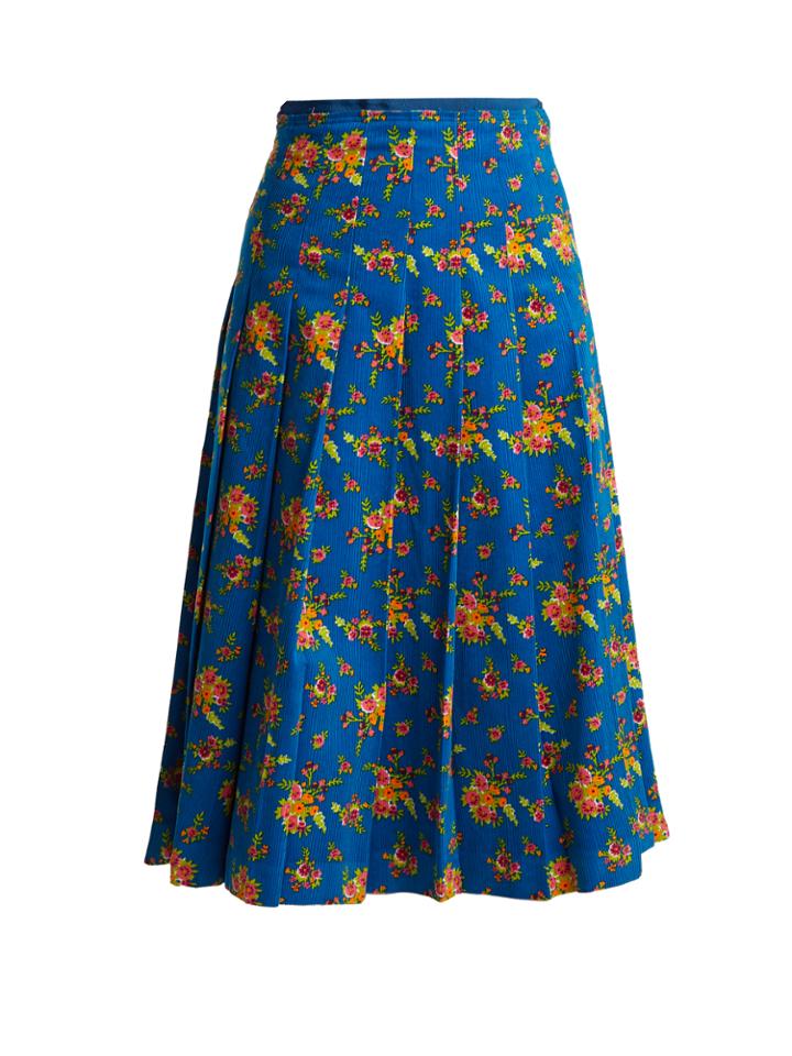 Gucci Floral-print Cotton-corduroy Skirt