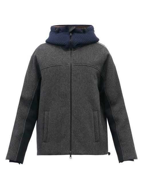 Mens Rtw Valentino - Herringbone And Quilted-shell Hooded Down Coat - Mens - Black