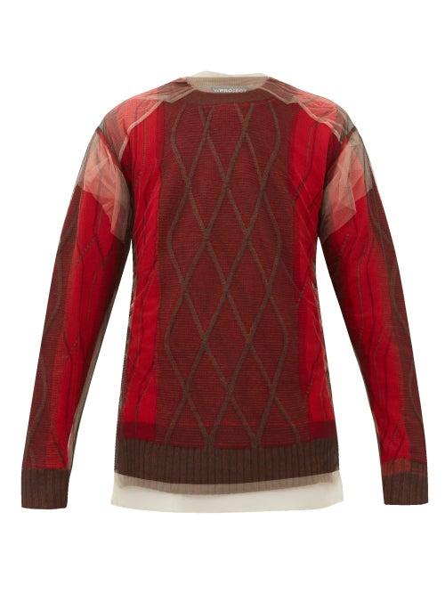 Matchesfashion.com Y/project - Tulle Overlay Argyle Wool Sweater - Mens - Red