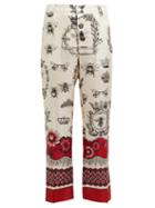 Matchesfashion.com F.r.s - For Restless Sleepers - Tartaro Bee And Crown Print Twill Trousers - Womens - Red Multi