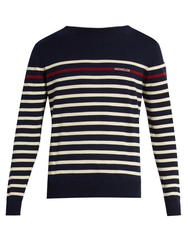 Moncler Logo-printed Striped Cotton-knit Sweater