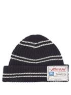 Matchesfashion.com Marni - Logo-label Striped Wool-blend Beanie - Mens - Navy
