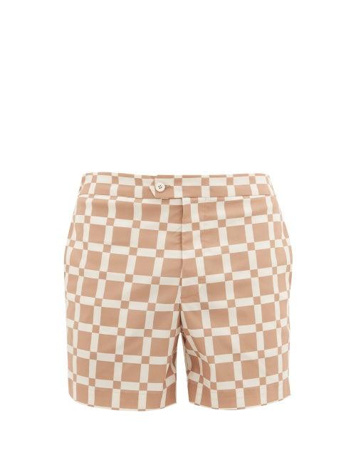 Matchesfashion.com Odyssee - Maure Checked Swim Shorts - Mens - Brown Multi