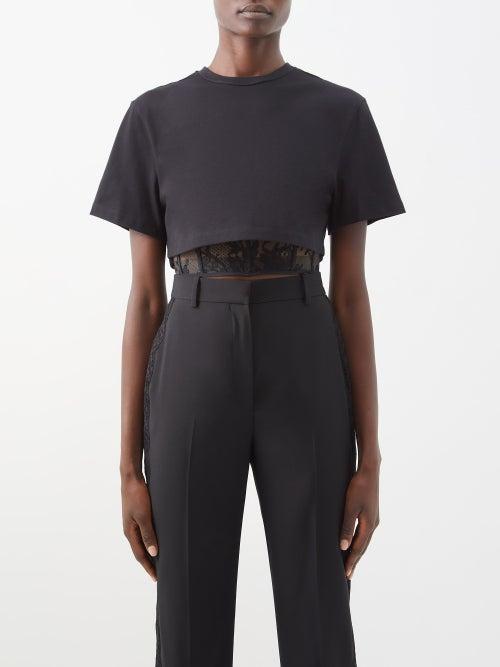 Alexander Mcqueen - Lace-embroidered Cotton-jersey Cropped Top - Womens - Black
