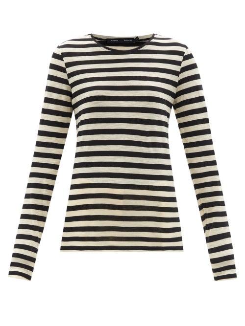 Ladies Rtw Proenza Schouler - Striped Cotton-jersey Long-sleeved T-shirt - Womens - Black White