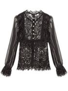 Matchesfashion.com Self-portrait - Crystal-button Cotton-blend Lace Blouse - Womens - Black
