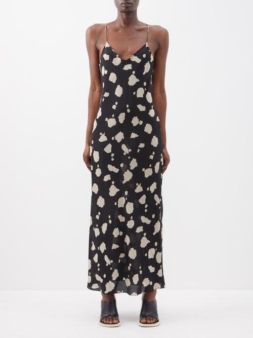 Raey - Modern Cow-print Silk Slip Dress - Womens - Beige Print