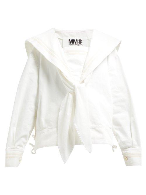Matchesfashion.com Mm6 Maison Margiela - Sailor Collar Denim Blouse - Womens - Cream