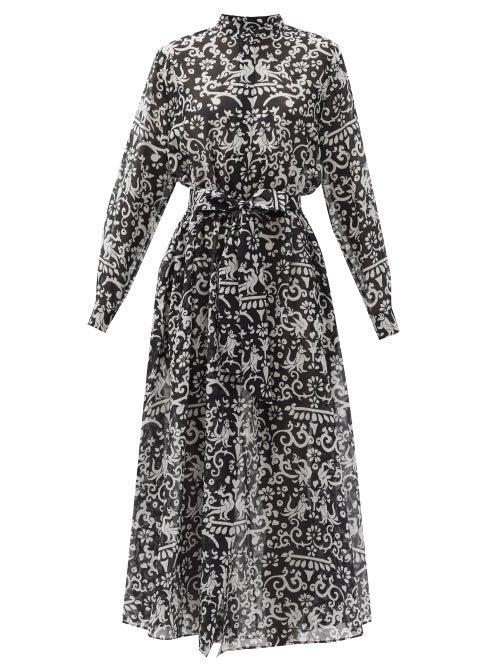 Matchesfashion.com Saloni - Inez Phoenix-print Cotton-blend Shirt Dress - Womens - Black White