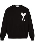 Ami Logo Intarsia Crew-neck Wool Sweater