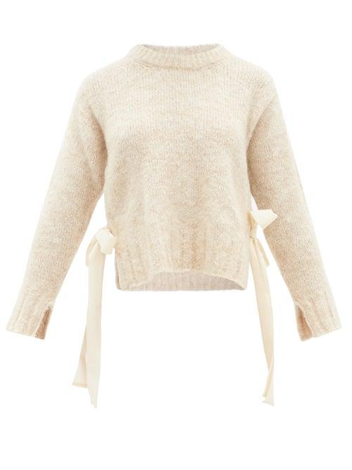 Ladies Rtw Mm6 Maison Margiela - Logo-embroidered Ribbon-ties Sweater - Womens - Ivory