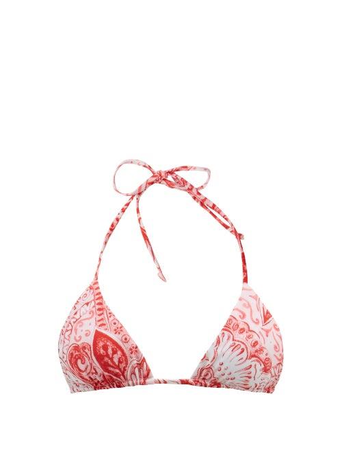 Mara Hoffman - Adonia Recycled-fibre Blend Triangle Bikini Top - Womens - Red Print