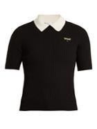 Redvalentino Dragonfly-embroidered Ribbed-knit Polo Shirt