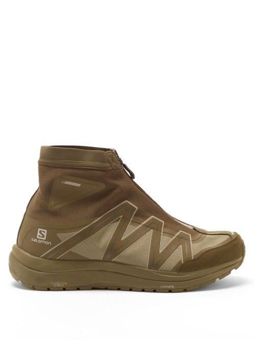And Wander X Salomon - Mesh And Ripstop High-top Trainers - Mens - Khaki