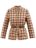 Gucci - Checked Lam Tweed Belted Jacket - Womens - Brown Multi