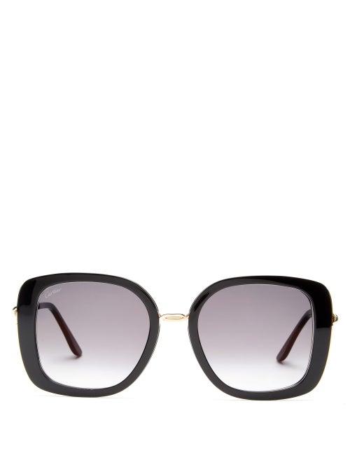 Matchesfashion.com Cartier Eyewear - Trinity Oversized Square Acetate Sunglasses - Womens - Black Grey