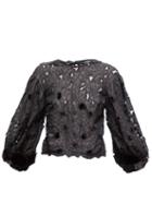 Matchesfashion.com Cecilie Bahnsen - Agnes Floral Embroidered Silk Blend Organza Blouse - Womens - Black