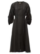 Matchesfashion.com Zeus + Dione - Rhea Rouched-sleeve Cotton-blend Dress - Womens - Black