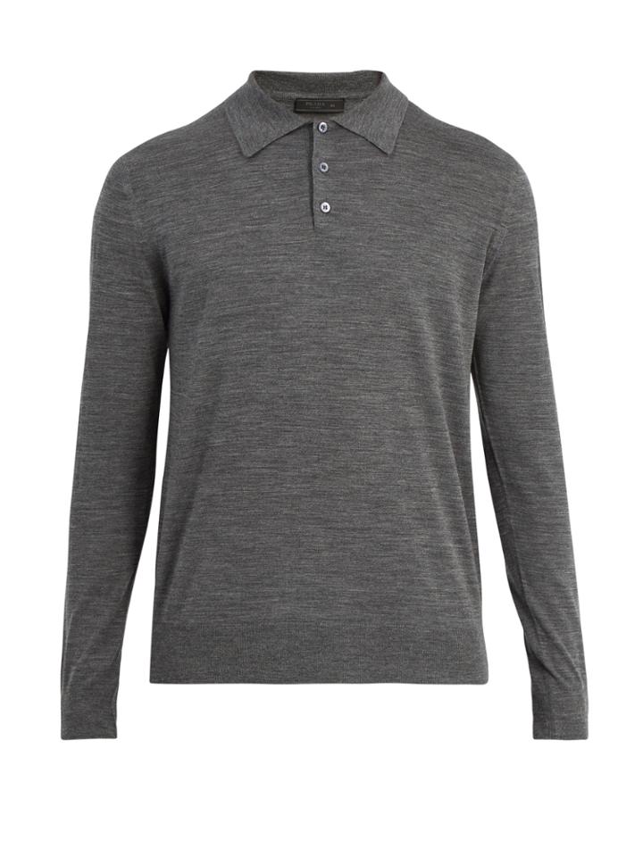Prada Long Sleeve Cotton Polo Shirt