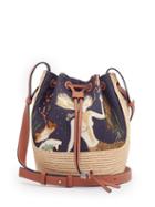 Matchesfashion.com Loewe Paula's Ibiza - Mermaid-print Small Canvas And Raffia Bucket Bag - Womens - Black Multi