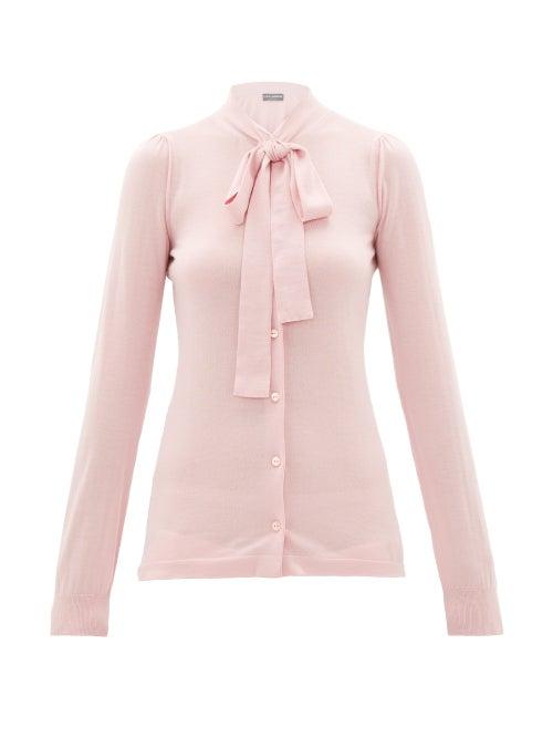 Matchesfashion.com Dolce & Gabbana - Pussy-bow Cashmere-blend Cardigan - Womens - Light Pink