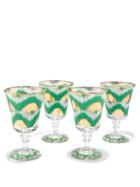 Les Ottomans - Set Of Four Ikat-print Wine Glasses - Green Multi