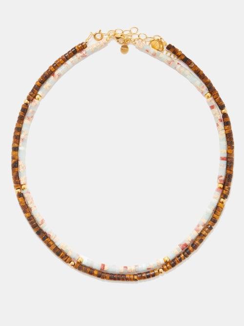 Hermina Athens - Set Of Two Tiger's Eye & Jasper Beaded Necklaces - Womens - Multi