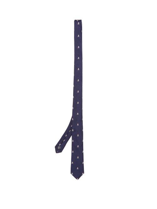 Matchesfashion.com Paul Smith - Skull And Crossbones Embroidered Silk Faille Tie - Mens - Blue Multi