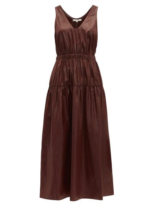 Matchesfashion.com Tibi - Liquid Drape Gathered Waist Dress - Womens - Burgundy