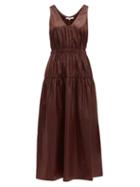 Matchesfashion.com Tibi - Liquid Drape Gathered Waist Dress - Womens - Burgundy