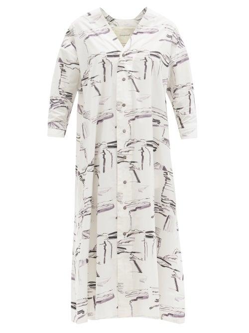 Matchesfashion.com Toogood - The Astrologer Field-print Cotton Shirt Dress - Womens - White Navy