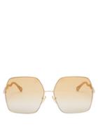 Chlo - Noore Oversized Square Metal Sunglasses - Womens - Gold Pink