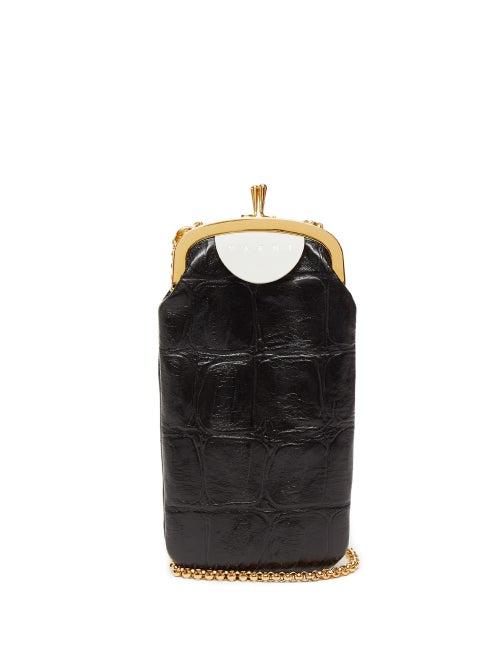 Matchesfashion.com Marni - Top Frame Crocodile Effect Leather Bag - Womens - Black