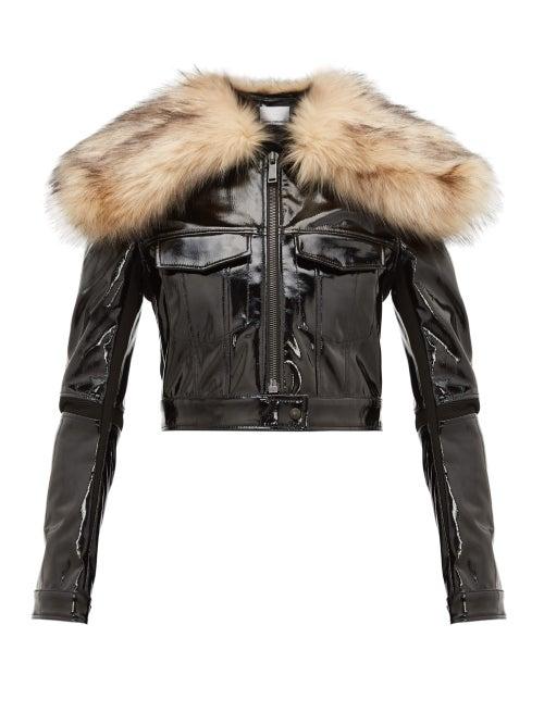 Matchesfashion.com Paco Rabanne - Faux Fur Trim Pvc Cropped Jacket - Womens - Black White