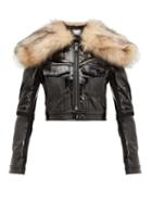 Matchesfashion.com Paco Rabanne - Faux Fur Trim Pvc Cropped Jacket - Womens - Black White
