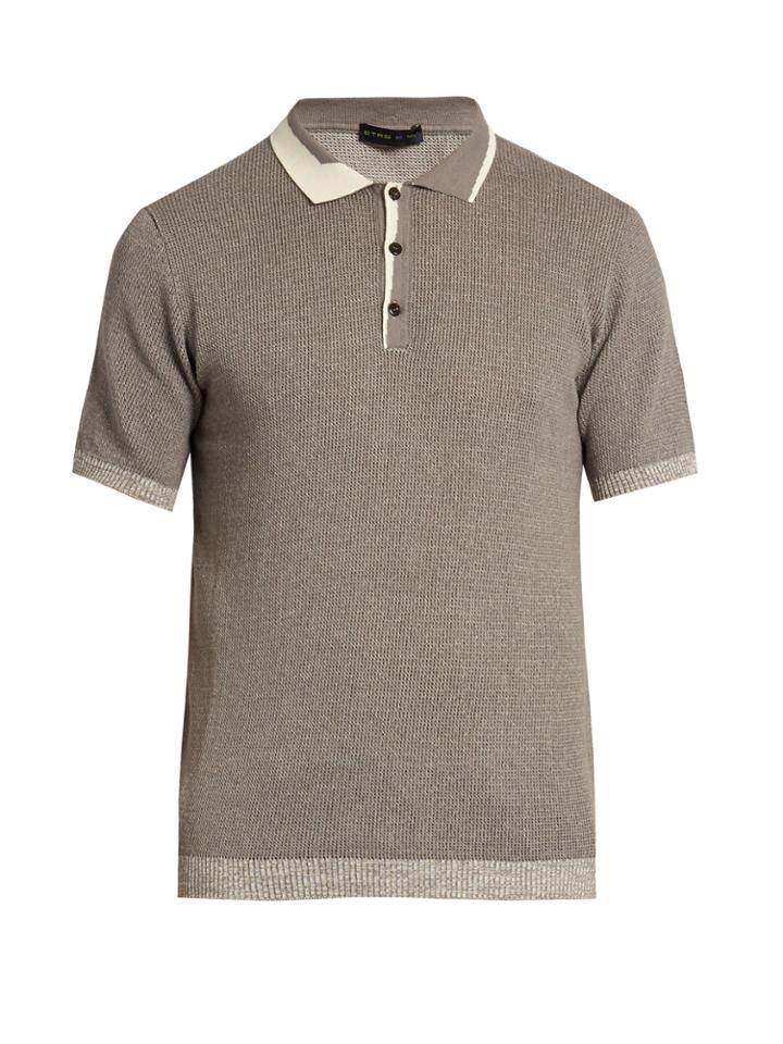 Etro Knitted Cotton And Cashmere-blend Polo Shirt