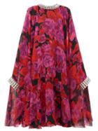 Matchesfashion.com Richard Quinn - Crystal Embellished Floral Print Cape Dress - Womens - Pink Multi