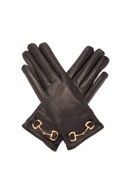 Matchesfashion.com Gucci - Horsebit Leather Gloves - Womens - Black