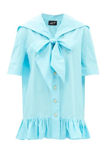 Elzinga - Exaggerated-collar Cotton-poplin Dress - Womens - Light Blue