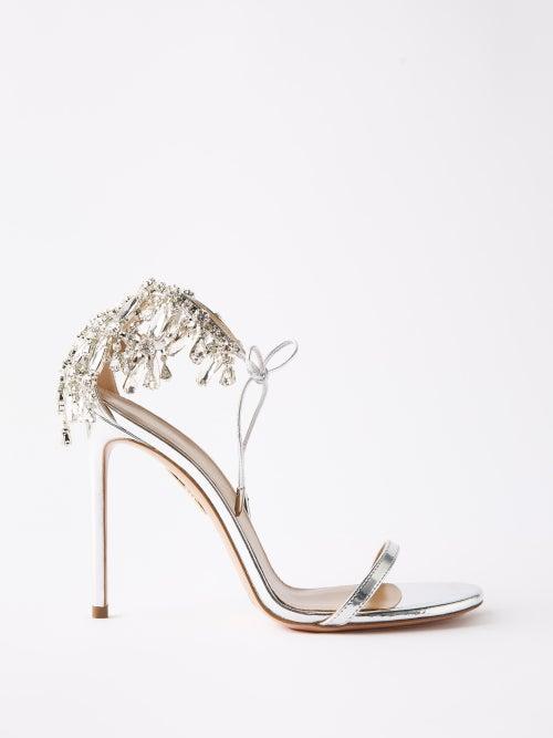 Aquazzura - Moonwalk 105 Crystal-embellished Leather Sandals - Womens - Silver