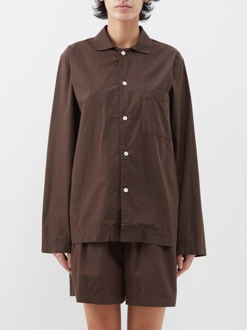Tekla - Organic-cotton Poplin Pyjama Shirt - Womens - Brown