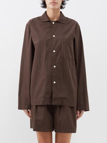 Tekla - Organic-cotton Poplin Pyjama Shirt - Womens - Brown