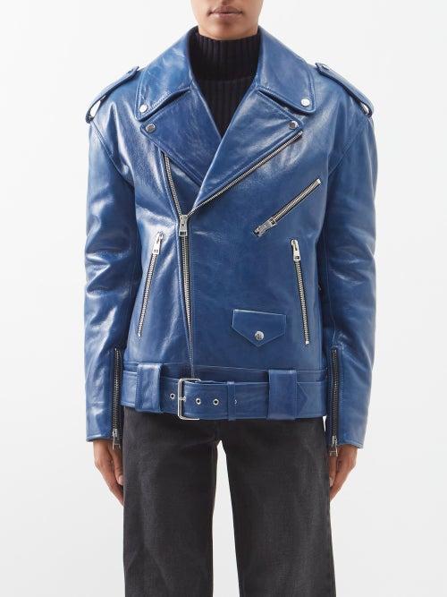Jw Anderson - Leather Biker Jacket - Womens - Blue