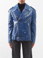 Jw Anderson - Leather Biker Jacket - Womens - Blue