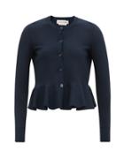 Matchesfashion.com Alexander Mcqueen - Peplum-hem Stretch-knit Cardigan - Womens - Navy
