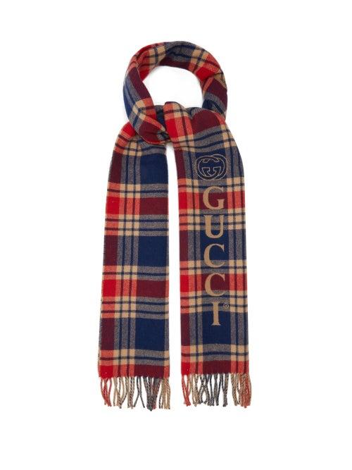 Matchesfashion.com Gucci - Logo-jacquard Checked Wool Scarf - Mens - Red Multi