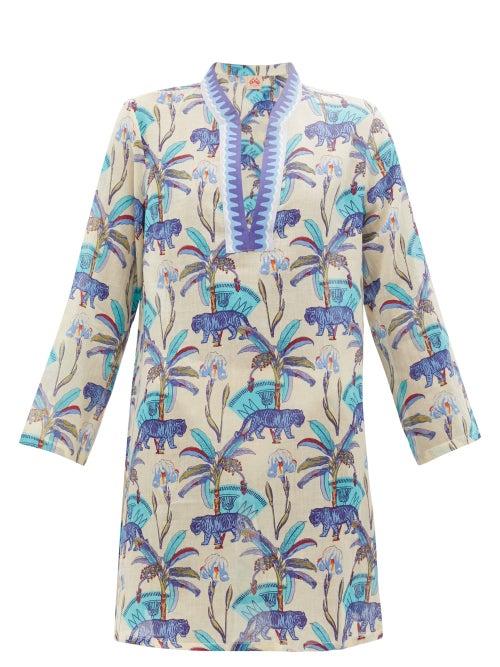 Matchesfashion.com Le Sirenuse, Positano - Charlotte Tiger-print Cotton Kaftan - Womens - Cream Print