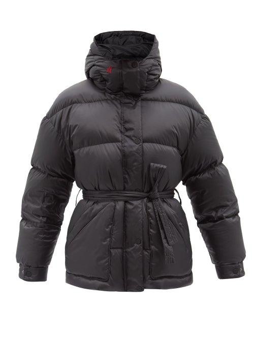 Perfect Moment - Belted Quilted Down Hooded Ski Jacket - Womens - Black White